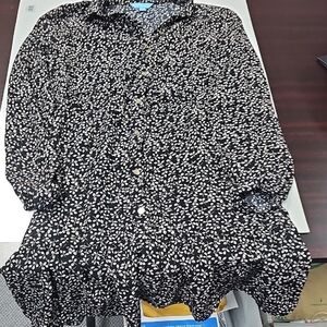 Draper James Black and Cream Floral Long Sleeve Dress